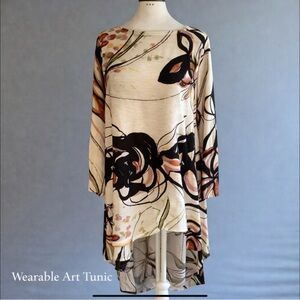IC Collection Wearable Art Tunic Architectural High Low Hem Abstract Floral USA